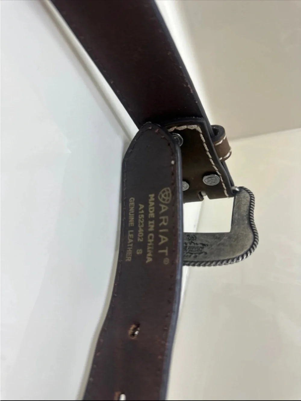Ariat Brown Leather Belt with Ornate Silver Buckle